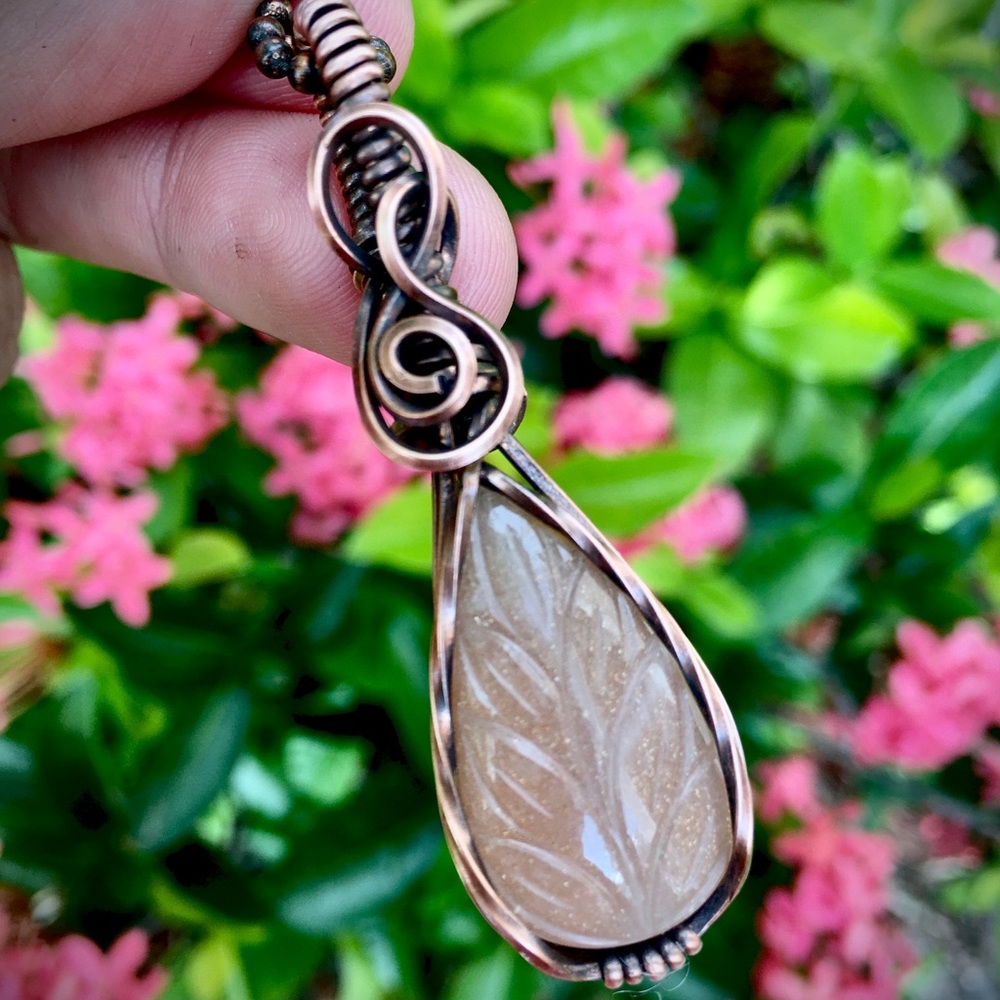Moonstone copper wire wrapped pendant necklace